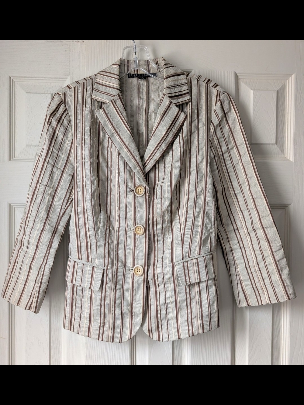 Lafayette 148 New York Cream & Brown Striped Blazer, Sz. 4